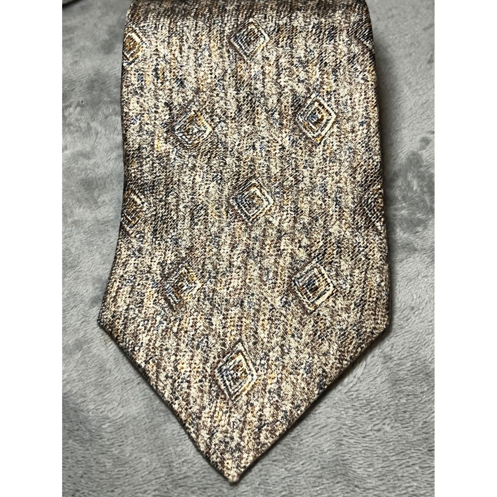 Bugatti 100% Indian Silk Necktie Beige Geometric Textured Luxury Wide Tie